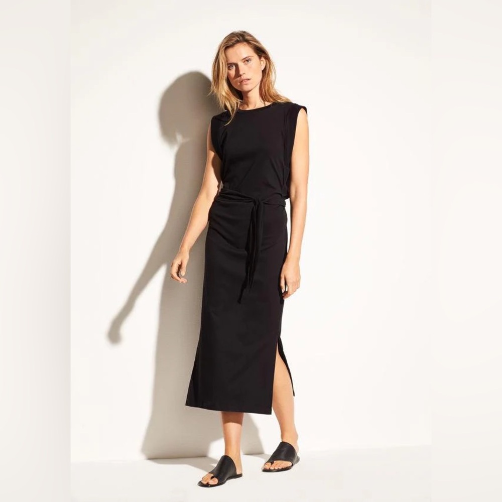 Vince Wrap Waist Cotton Open Back‎ Midi Dress Small Black